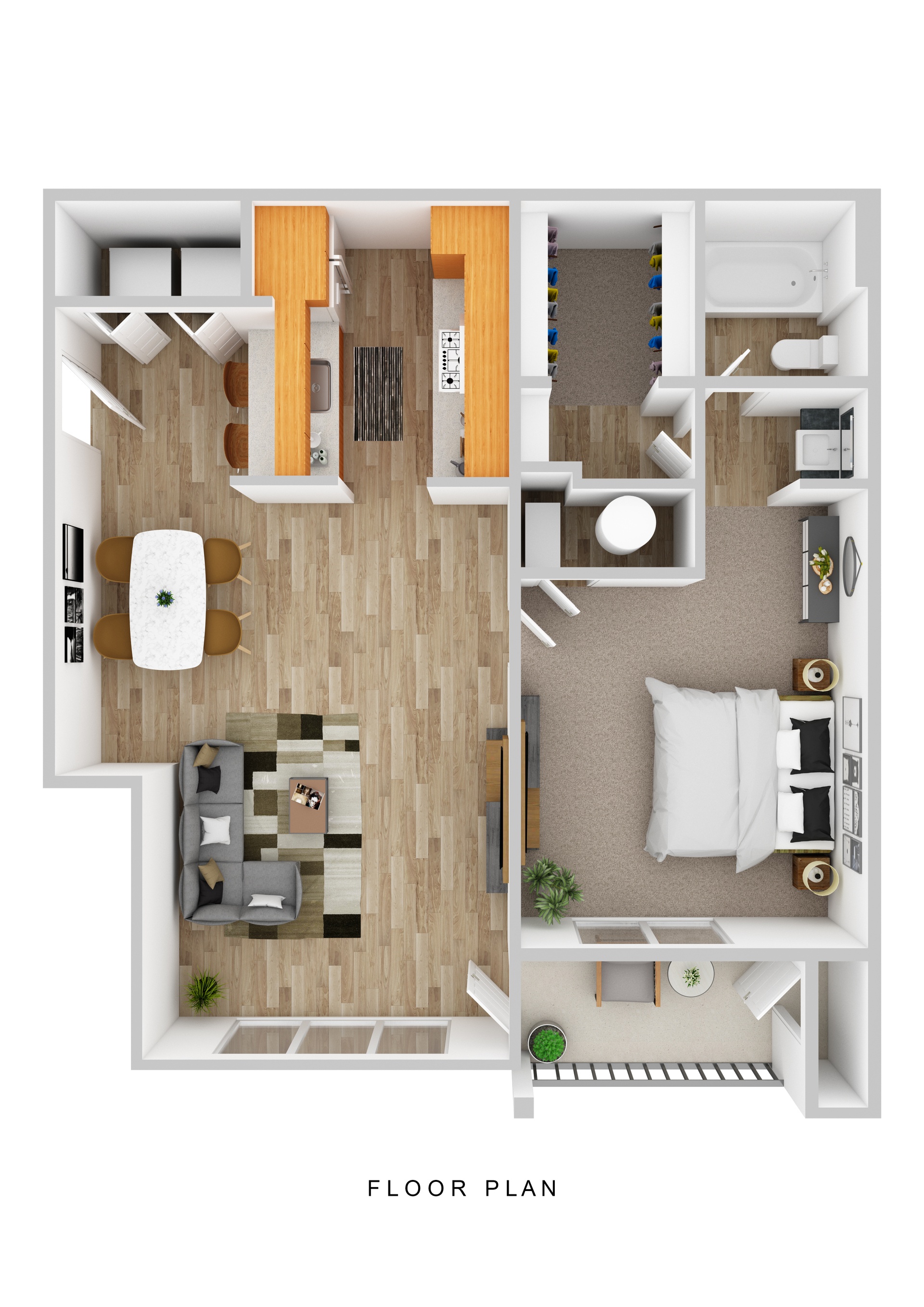 Floor plan for 1 bed, 1 bath, 760 sqft